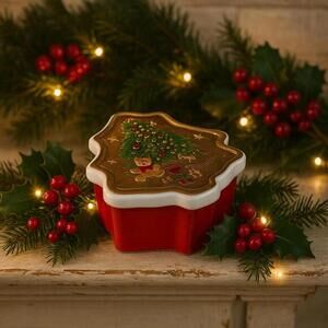 Vintage Jamestown China Christmas Tree Trinket Box Teddy Bear Holiday Decor